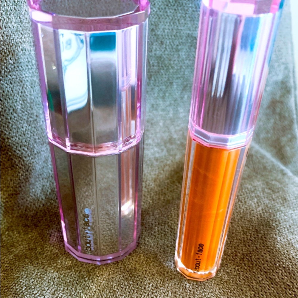 About Face by Halsey two-piece highlighter fluid and gold lip gloss